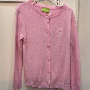 Pink Button Down Cardigan with Monogrammed “A”